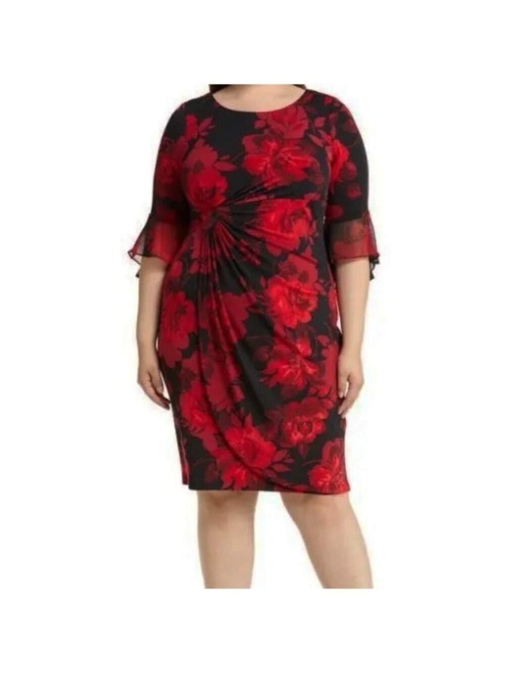 Connected Plus Size Round Neck 2/4 Sleeve Sheath Dress Red Black 16W NWT